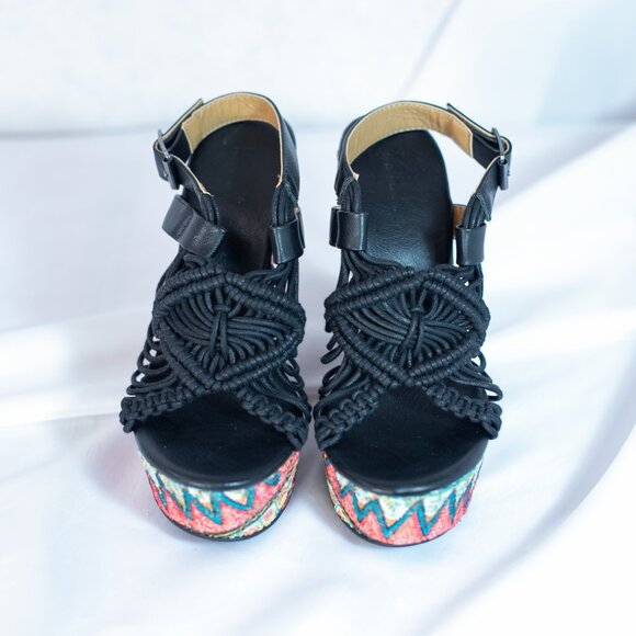 Dolce By Mojo Moxy Wild Thing Wedge Heel Macrame Platform Sandals Boho Sz 8.5 M - Picture 9 of 10
